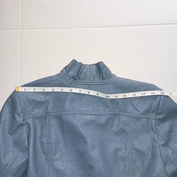 Hot in Hollywood Vegan Leather Blue Short Baddie  Jacket Women’s Size S NWT - Picture 11 of 16